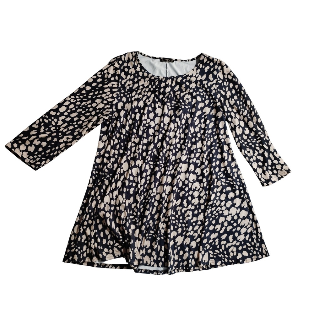 ENMAIN Womens 2XL Leopard Print Long Sleeve Swing Dress Navy Beige